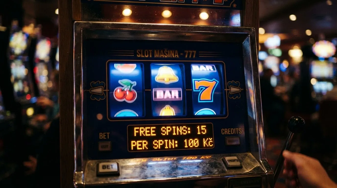 Detail rulety nebo automatu s počítadlem free spinů a hodnotou jedné otočky