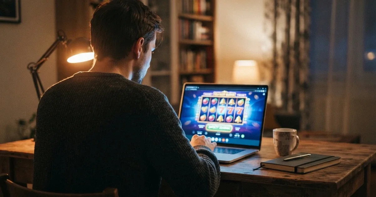 Hráč u počítače si prohlíží nabídku volných zatočení v online kasinu, na obrazovce svítí tlačítko „zatočit zdarma“