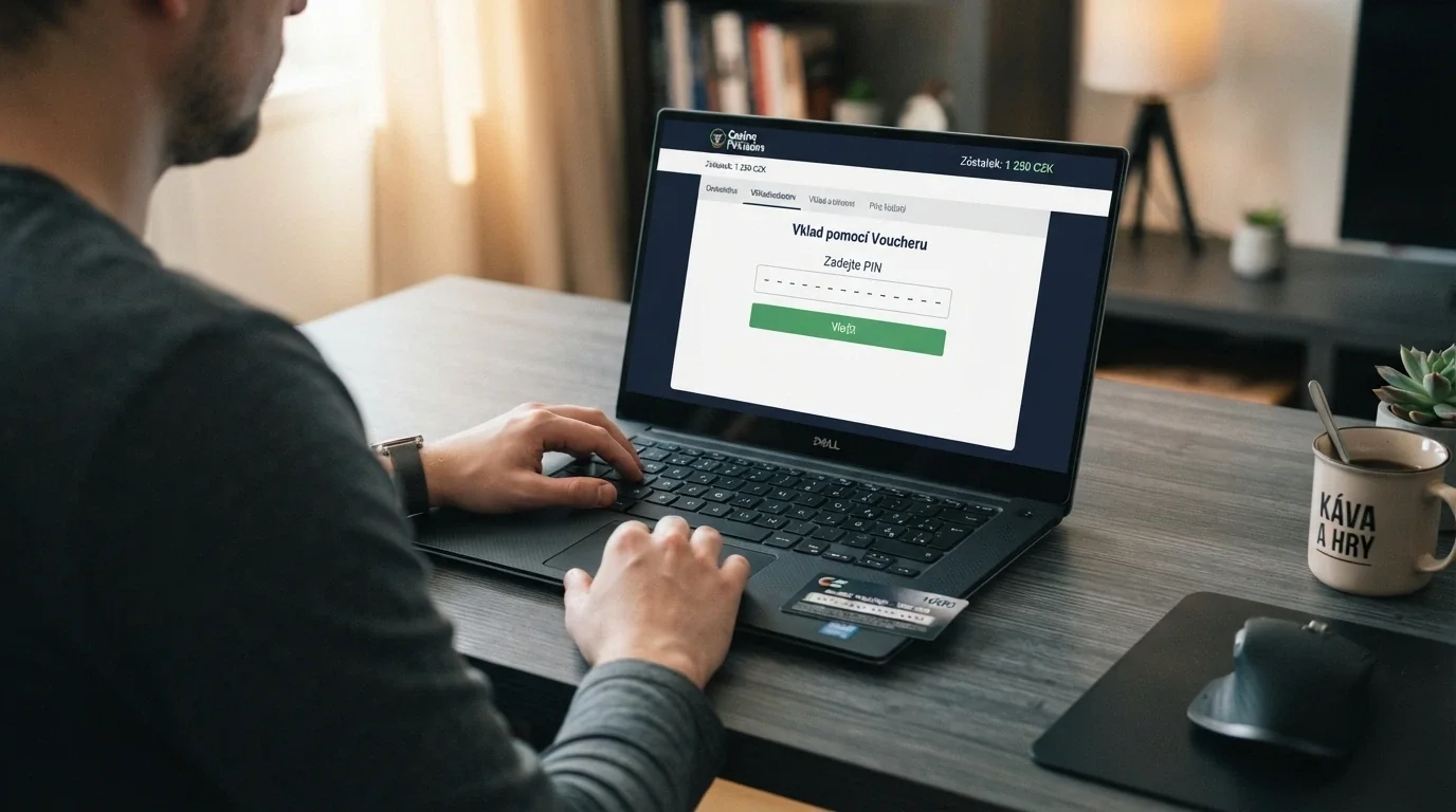 Obrazovka pokladny online casina s polem pro zadání 16místného PIN kódu Paysafecard