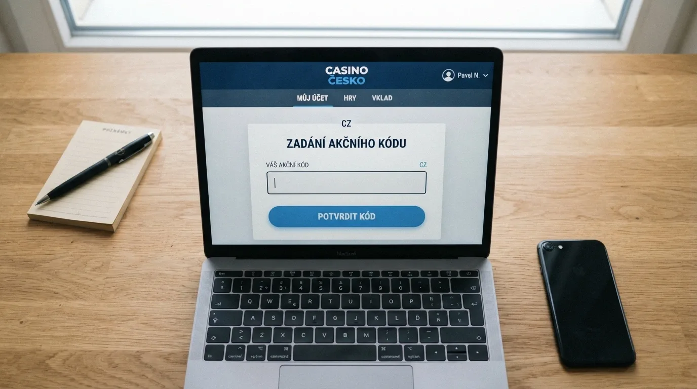 Pole pro zadání promo kódu na obrazovce online casina s kurzorem připraveným k vyplnění