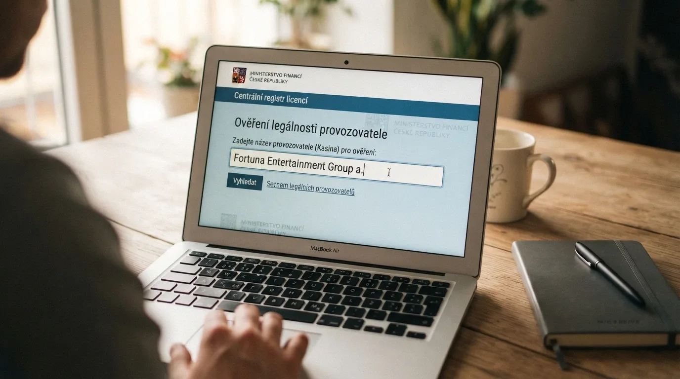 Obrazovka s vyhledáváním v rejstříku MF ČR — kurzor najíždí na pole pro zadání názvu casina