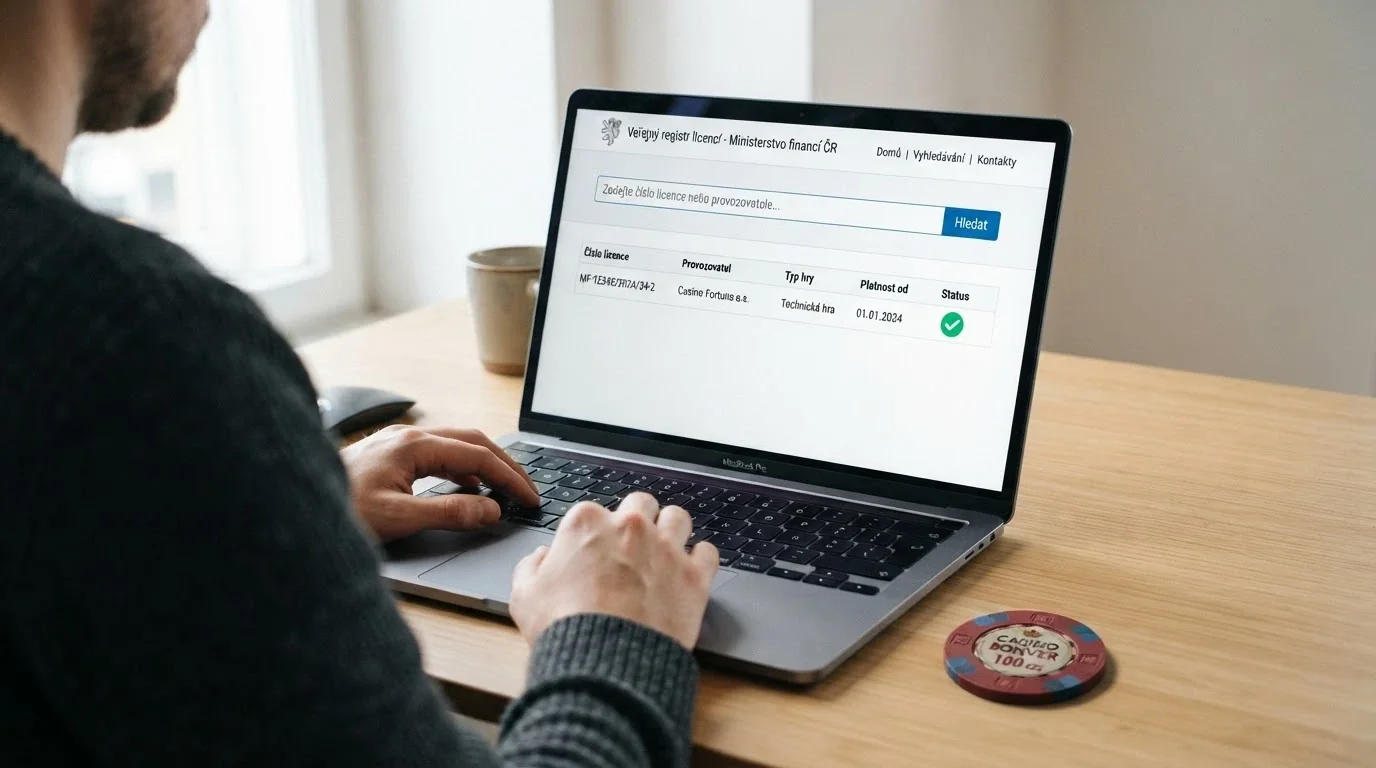 Úřední dokument s licencí Ministerstva financí ČR pro online casina a razítkem