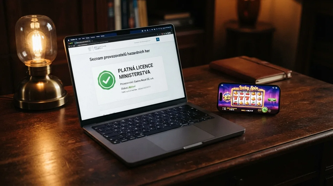 Úřední pečeť Ministerstva financí ČR vedle mobilního telefonu s kasinem
