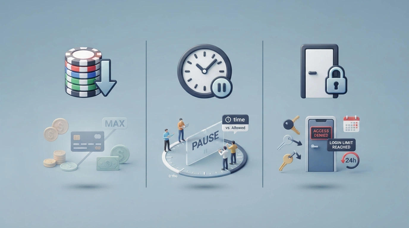 Infografika tří typů limitů — finanční, časové a limity přihlášení