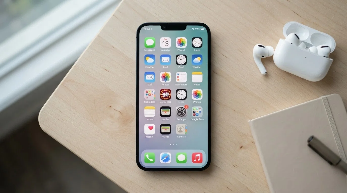 Displej telefonu s ikonou kasinové aplikace na domovské obrazovce vedle ostatních aplikací