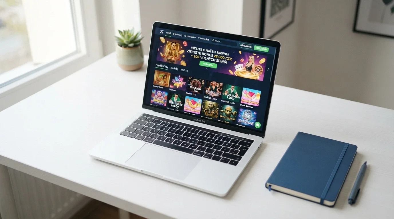 Moderní rozhraní nového online casina na obrazovce notebooku