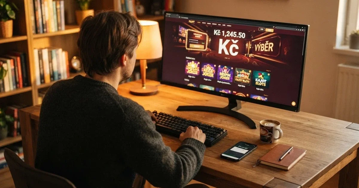 Hráč si na obrazovce počítače prohlíží nabídku bonusů v online casinu, vedle je vidět registrační formulář BankID