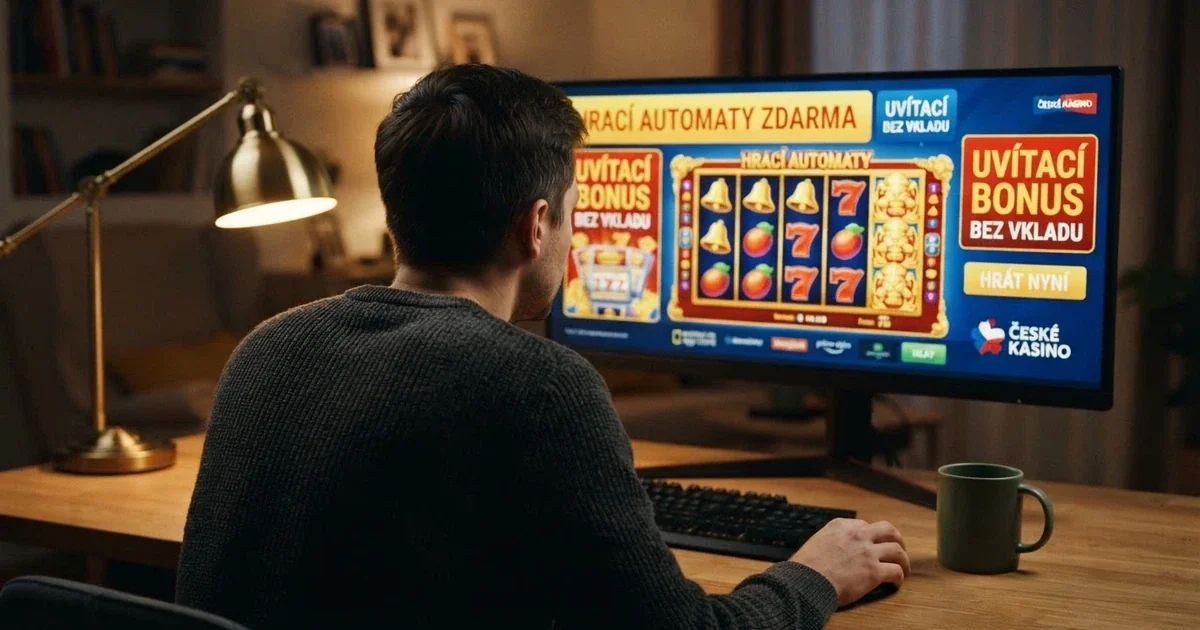 Hráč u počítače si prohlíží nabídku bonusů bez vkladu v online casinu
