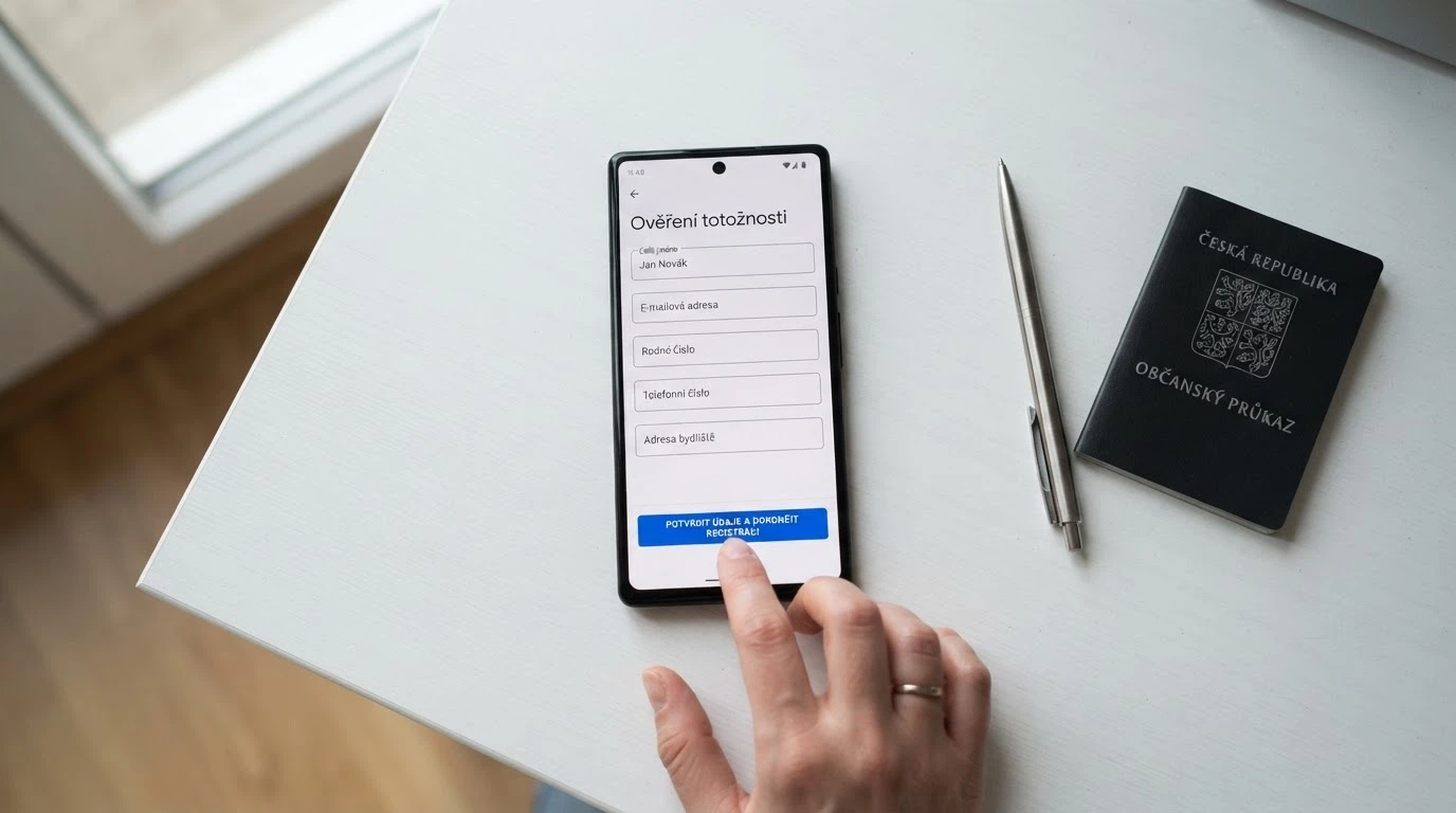 Registrační formulář online casina s políčky pro osobní údaje