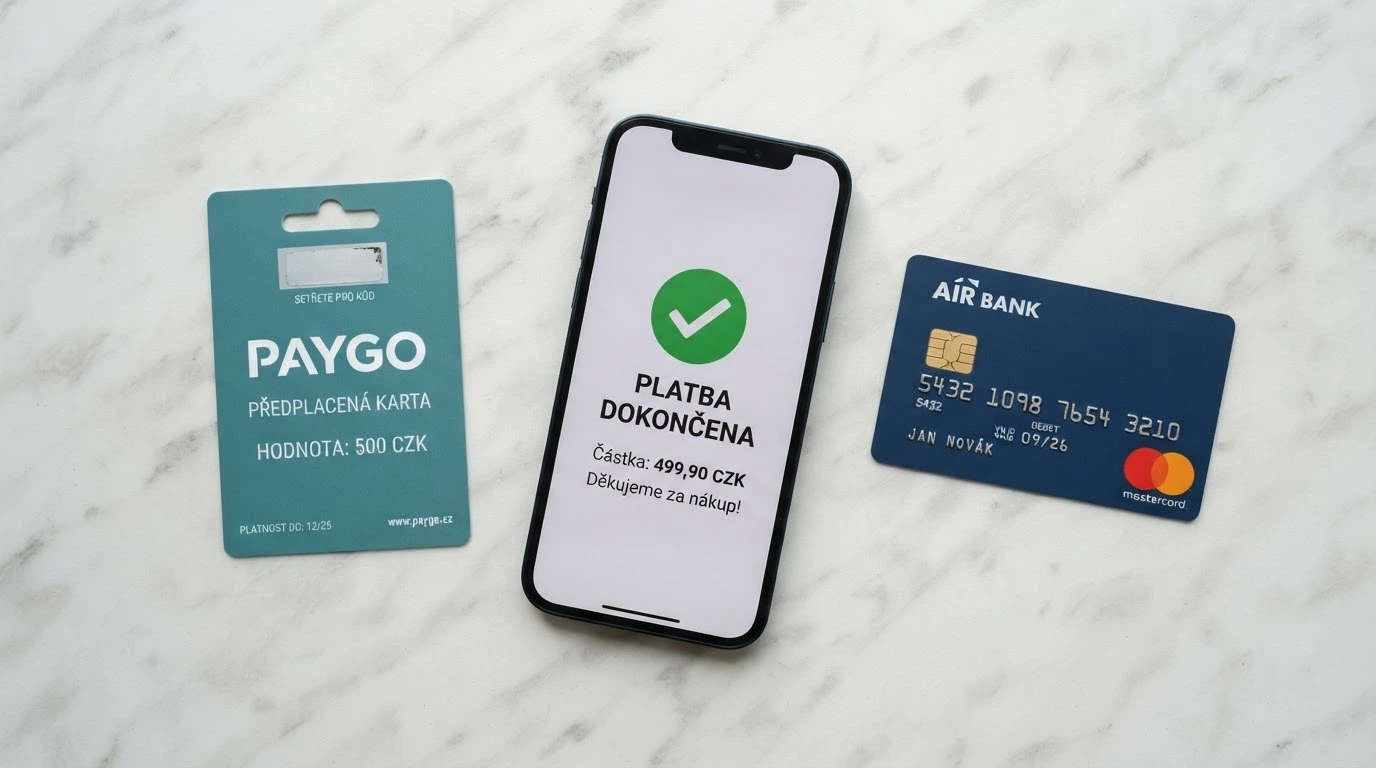 Platební karta Paysafecard, mobilní aplikace AirCash a bankovní karta vedle sebe