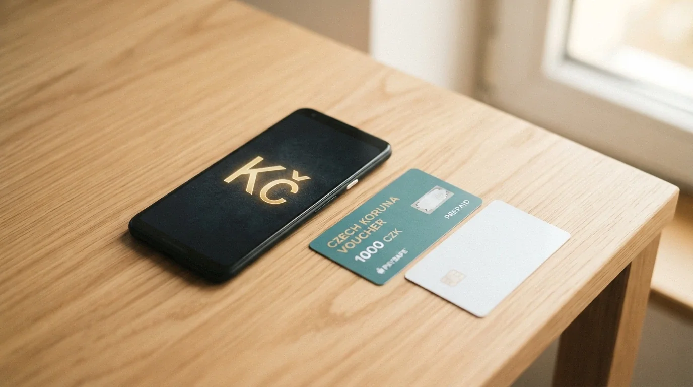 Platební karta, paysafecard a mobilní telefon na pozadí loga kasina