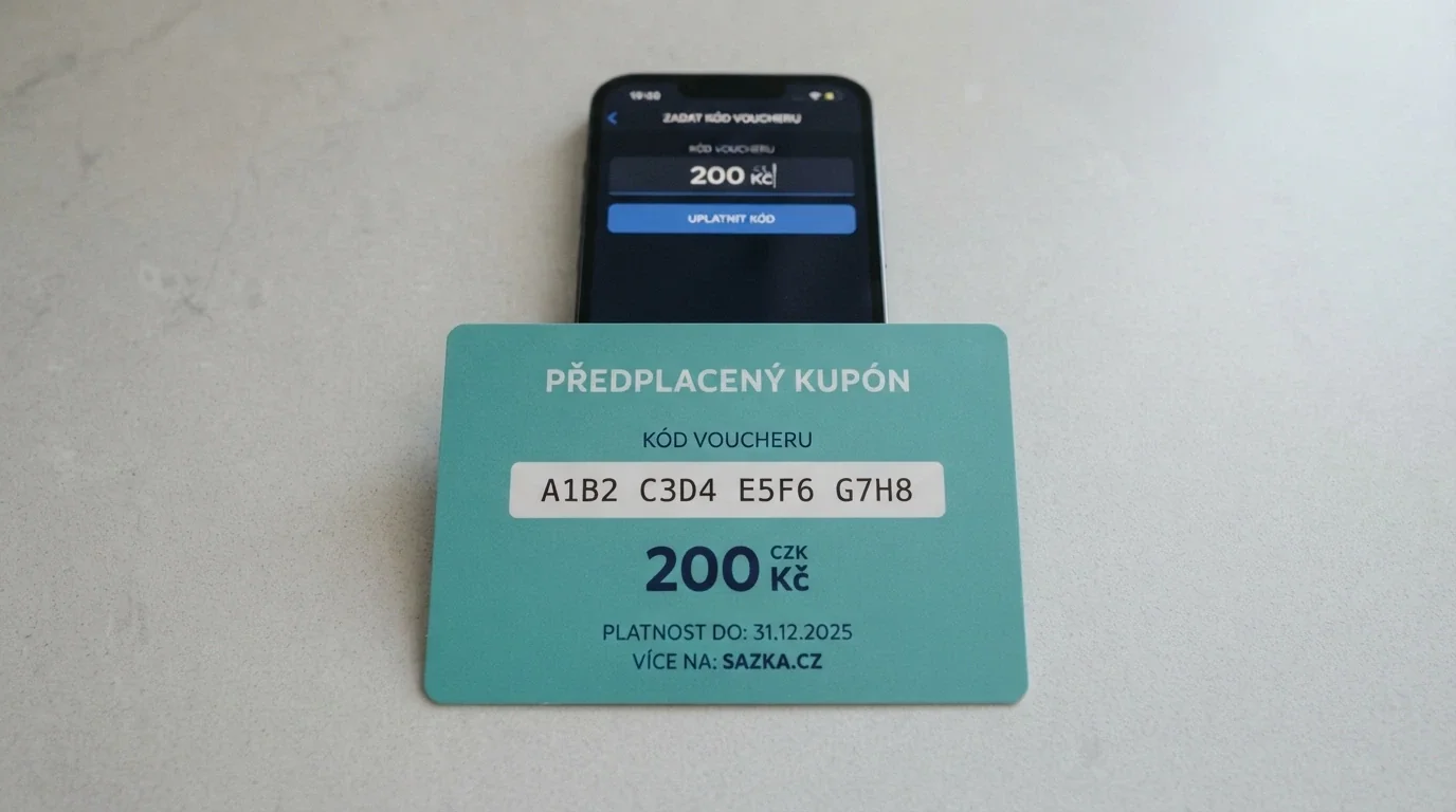 Logo Paysafecard s přeškrtnutou hodnotou 100 Kč a vedle kupon v hodnotě 200 Kč