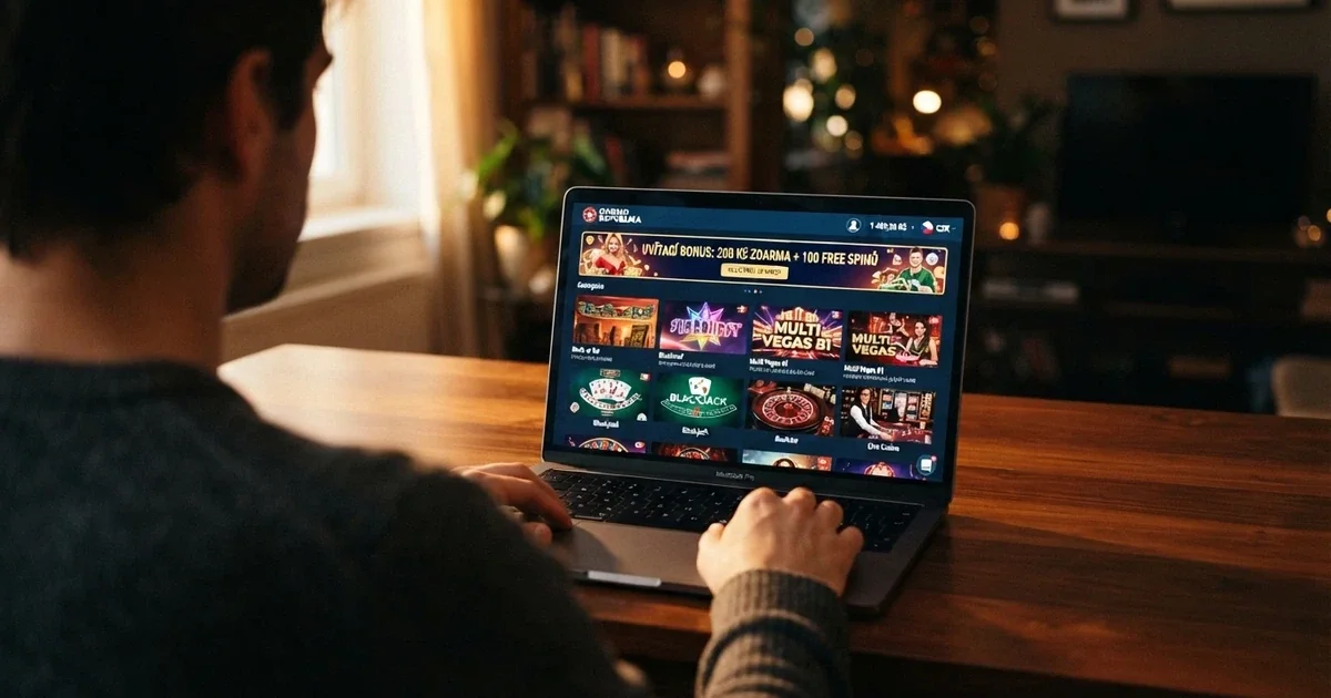 Rozhraní online casina s češtinou — herní lobby, bonusová nabídka a přepínač jazyka na český