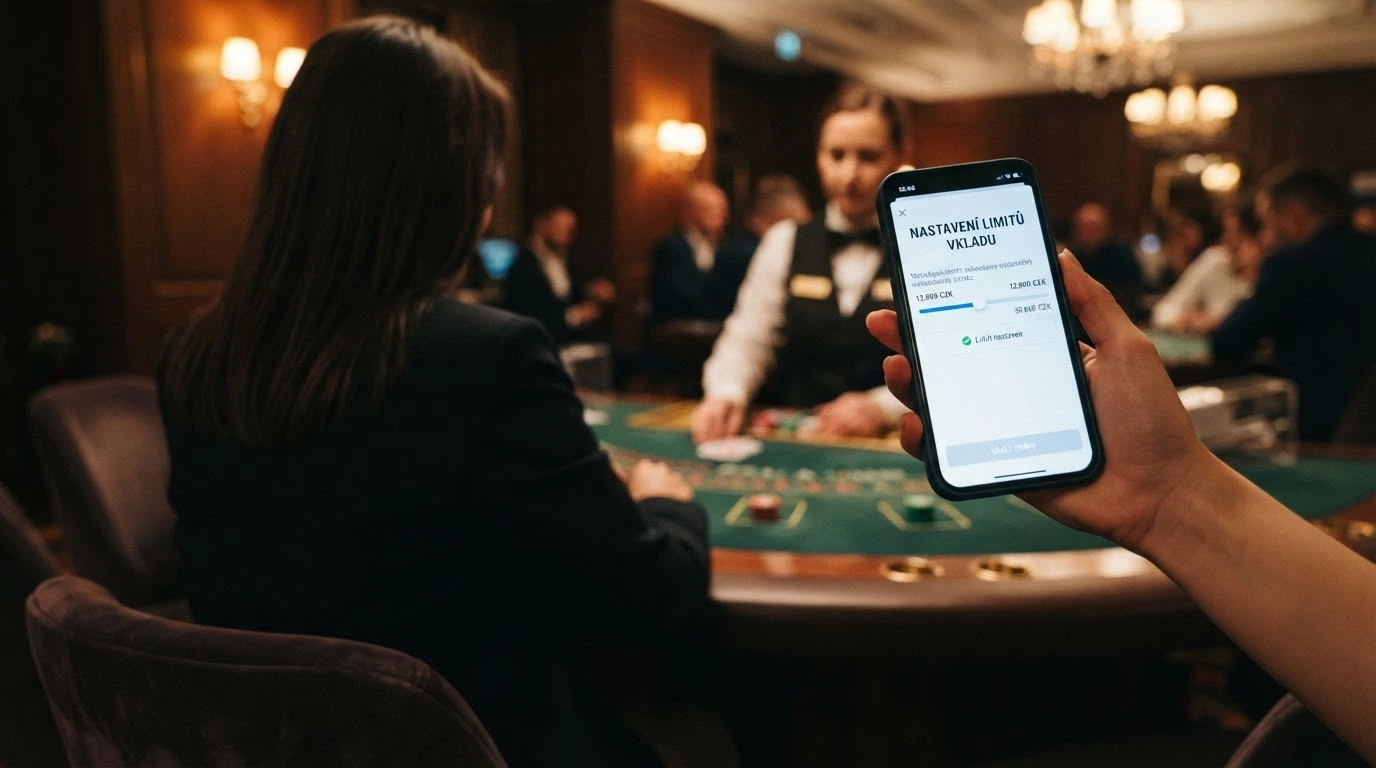 Telefon s vytočeným číslem 800 350 000 na displeji, vedle logo Zodpovědné hraní a česká vlajka