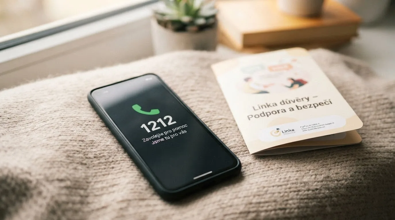 Telefon s číslem Linky pomoci a otevřené dveře poradny — bezpečí a podpora