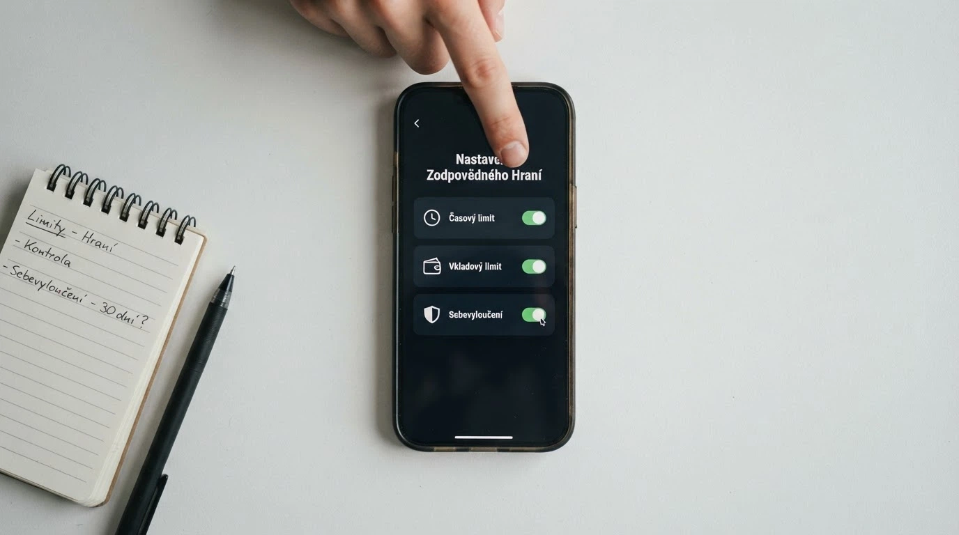 Telefon s vytočeným číslem linky pomoci na obrazovce a vedle něj ikony znázorňující nastavení limitů — časovač, peněženka, zámek